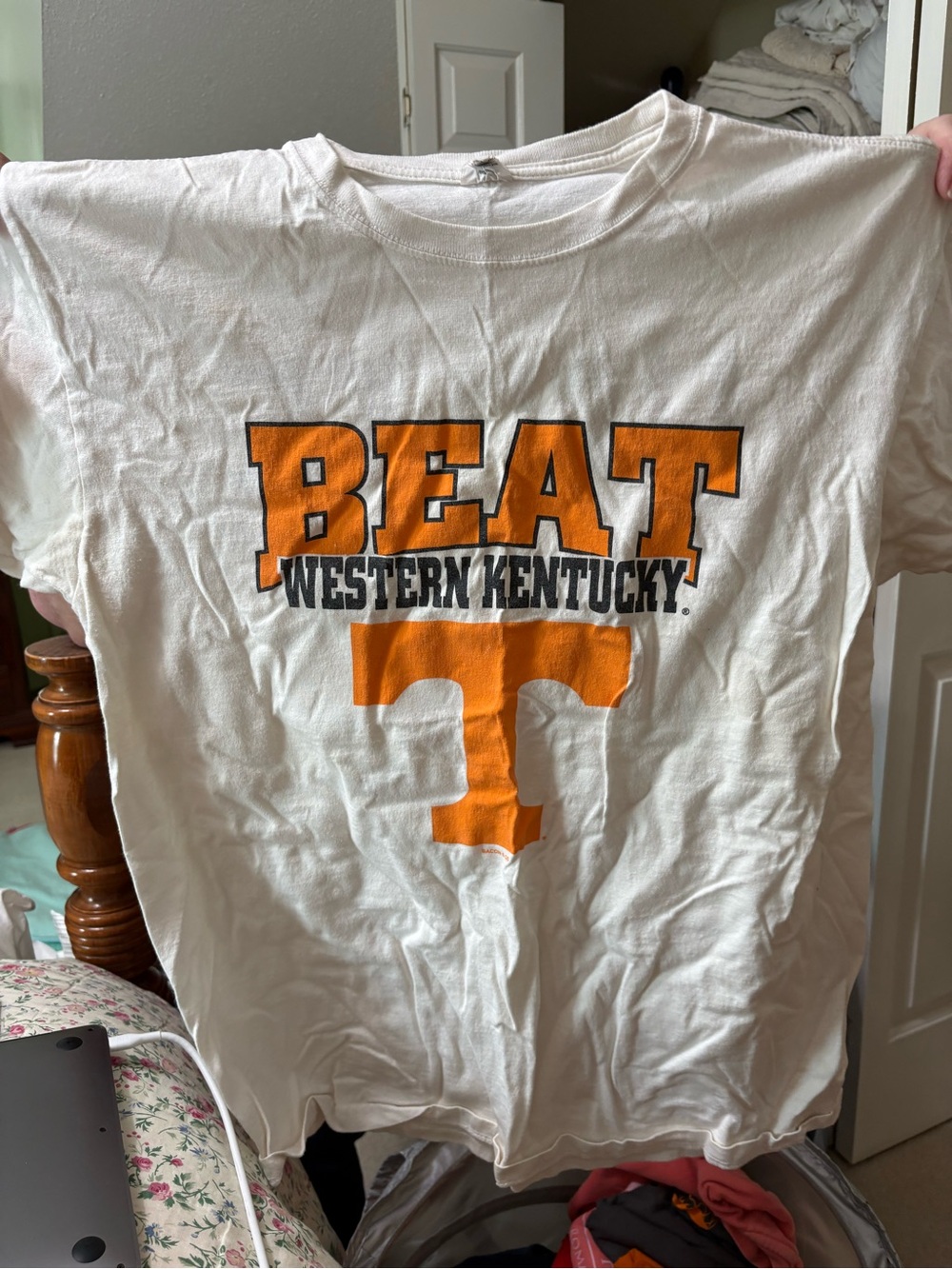 Hanes White T-Shirt with Orange and Black Collegiate Print